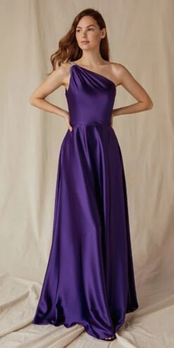 Eureka 9025 A-Line One Shoulder Satin Gown With Pockets(Eureka 9025 A Line One Shoulder Satin Gown With Pockets) -Discount Dress Shops 9025Purple 4
