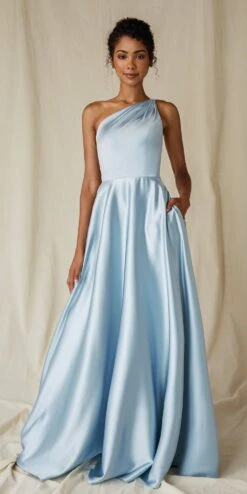 Eureka 9025 A-Line One Shoulder Satin Gown With Pockets(Eureka 9025 A Line One Shoulder Satin Gown With Pockets) -Discount Dress Shops 9025WhisperBlue 2