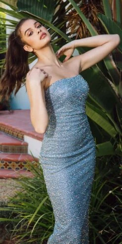 Eureka 9035 Strapless Fitted Sequin Gown Side Slit(Eureka 9035 Strapless Fitted Sequin Gown Side Slit) -Discount Dress Shops 9035 smokey blue zoom