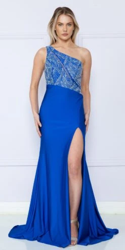 Poly USA | Ed Young 9116 Floor Length Span Jersey One Shoulder Gown With Slit(Poly Usa 9116 Floor Length Span Jersey One Shoulder Gown With Slit) -Discount Dress Shops 9116Royal 5