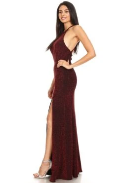 Eureka 9119 High-Neck Halter Glitter Long Formal Dress With Slit(High Neck Burgundy Glitter Long Formal Dress With Slit) -Discount Dress Shops 9119 eureka fashion burgundy left side 5e205e7c 7bf1 437e 8bfe d3ba62c6f177