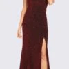 Eureka 9119 High-Neck Halter Glitter Long Formal Dress With Slit(High Neck Burgundy Glitter Long Formal Dress With Slit)
