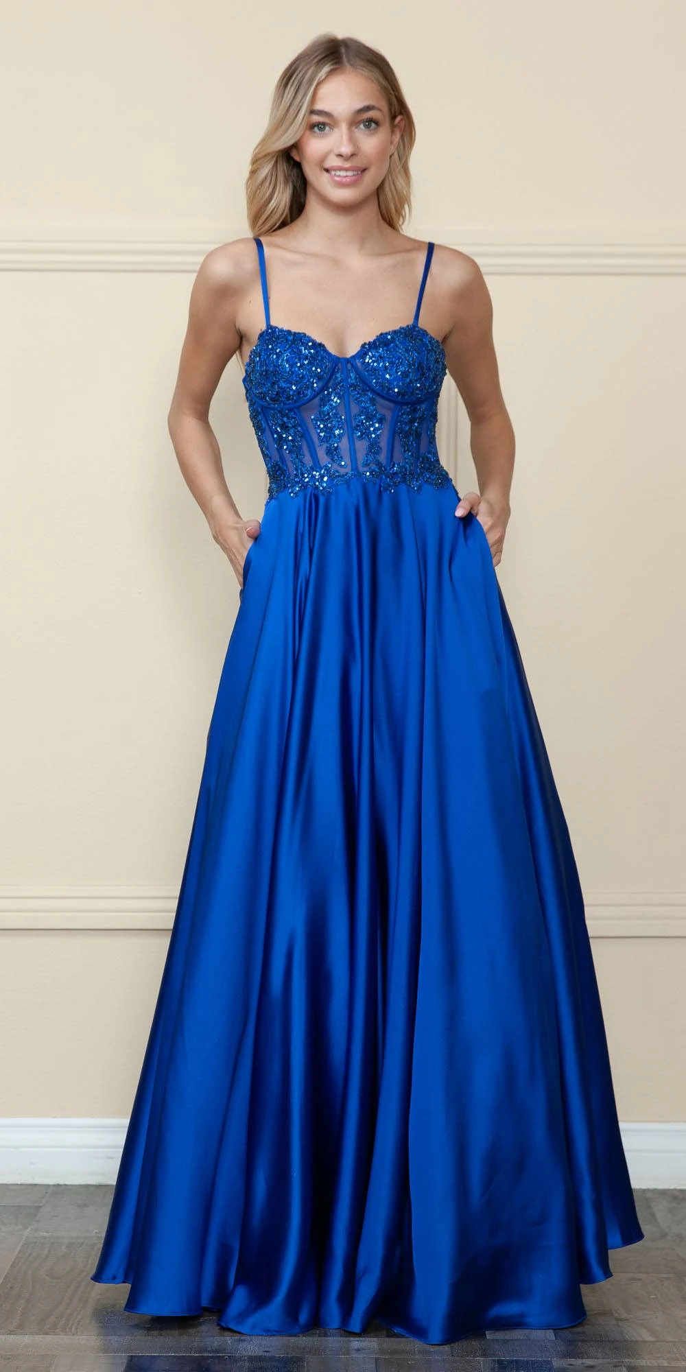 Poly USA | Ed Young 9126 Floor Length A-Line Span Satin Gown With Pockets(Poly Usa 9126 Floor Length A Line Span Satin Gown With Pockets) 1 Poly USA | Ed Young 9126 Floor Length A-Line Span Satin Gown With Pockets(Poly Usa 9126 Floor Length A Line Span Satin Gown With Pockets)