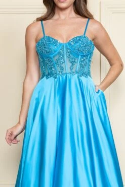 Poly USA | Ed Young 9126 Floor Length A-Line Span Satin Gown With Pockets(Poly Usa 9126 Floor Length A Line Span Satin Gown With Pockets) 12 Poly USA | Ed Young 9126 Floor Length A-Line Span Satin Gown With Pockets(Poly Usa 9126 Floor Length A Line Span Satin Gown With Pockets) -Discount Dress Shops 9126Turquoise 4 closeup