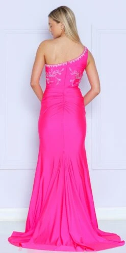 Poly USA | Ed Young 9136 Long Span Jersey One Shoulder Rhinestone Gown Slit(Poly Usa 9136 Long Span Jersey One Shoulder Rhinestone Gown Slit) -Discount Dress Shops 9136HotPink 16
