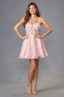 Juliet JT917A Dress Embroidered Lace With Corset Bodice Cocktail Dress(Juliet Jt917a Dress Embroidered Lace With Corset Bodice Cocktail Dress) -Discount Dress Shops 917ABABYPINK 1
