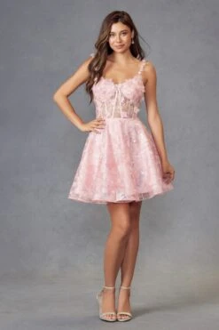Juliet JT917A Dress Embroidered Lace With Corset Bodice Cocktail Dress(Juliet Jt917a Dress Embroidered Lace With Corset Bodice Cocktail Dress) -Discount Dress Shops 917ABABYPINK 2