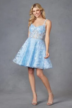 Juliet JT917A Dress Embroidered Lace With Corset Bodice Cocktail Dress(Juliet Jt917a Dress Embroidered Lace With Corset Bodice Cocktail Dress) -Discount Dress Shops 917APOWDERBLUE 1