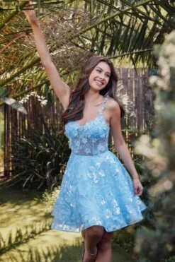 Juliet JT917A Dress Embroidered Lace With Corset Bodice Cocktail Dress(Juliet Jt917a Dress Embroidered Lace With Corset Bodice Cocktail Dress) -Discount Dress Shops 917APOWDERBLUE 14