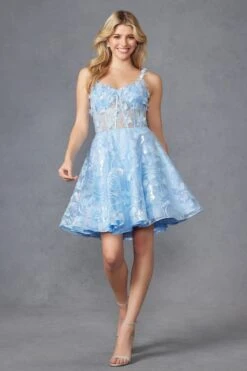 Juliet JT917A Dress Embroidered Lace With Corset Bodice Cocktail Dress(Juliet Jt917a Dress Embroidered Lace With Corset Bodice Cocktail Dress) -Discount Dress Shops 917APOWDERBLUE 2