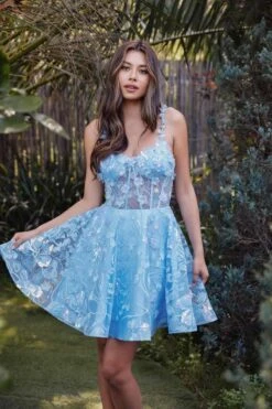 Juliet JT917A Dress Embroidered Lace With Corset Bodice Cocktail Dress(Juliet Jt917a Dress Embroidered Lace With Corset Bodice Cocktail Dress) -Discount Dress Shops 917APOWDERBLUE 8