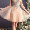 Cinderella Divine 9239 Short Poofy Layered A-Line Gown Tulle Skirt(Short Poofy Champagne Gold A Line Party Ball Gown Tulle Skirt)