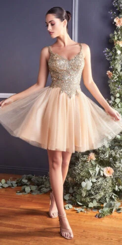 Cinderella Divine 9239 Short Poofy Layered A-Line Gown Tulle Skirt(Short Poofy Champagne Gold A Line Party Ball Gown Tulle Skirt)