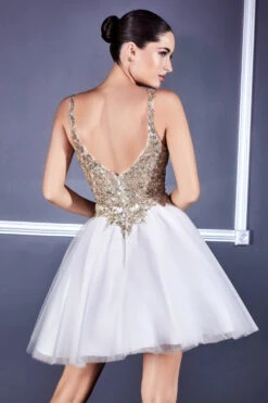Cinderella Divine 9239 Short Poofy Layered A-Line Gown Tulle Skirt(Short Poofy Champagne Gold A Line Party Ball Gown Tulle Skirt) -Discount Dress Shops 9239 cinderella divine off white gold