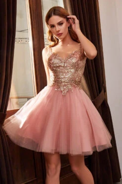 Cinderella Divine 9239 Short Poofy Layered A-Line Gown Tulle Skirt(Short Poofy Champagne Gold A Line Party Ball Gown Tulle Skirt) -Discount Dress Shops 9239 cinderella divine rose gold