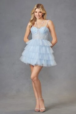 Juliet JT923S Dress Leaf Lace Corset With Ruffle Tulle Skirt(Juliet Jt923s Dress Leaf Lace Corset With Ruffle Tulle Skirt) -Discount Dress Shops 923SLIGHTBLUE 13