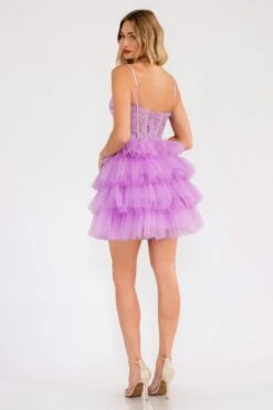 Juliet JT923S Dress Leaf Lace Corset With Ruffle Tulle Skirt(Juliet Jt923s Dress Leaf Lace Corset With Ruffle Tulle Skirt) -Discount Dress Shops 923SLILAC 2