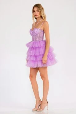 Juliet JT923S Dress Leaf Lace Corset With Ruffle Tulle Skirt(Juliet Jt923s Dress Leaf Lace Corset With Ruffle Tulle Skirt) -Discount Dress Shops 923SLILAC 3