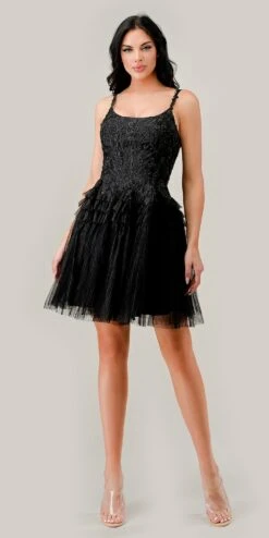 Ladivine 9310 Short A-Line Tiered Tulle Scoop Neckline Cocktail Dress(Ladivine 9310 Short A Line Tiered Tulle Scoop Neckline Cocktail Dress) -Discount Dress Shops 9310 blackcopy