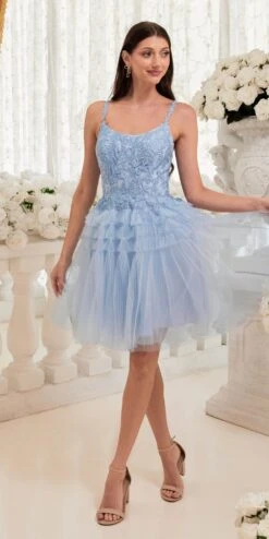 Ladivine 9310 Short A-Line Tiered Tulle Scoop Neckline Cocktail Dress(Ladivine 9310 Short A Line Tiered Tulle Scoop Neckline Cocktail Dress) -Discount Dress Shops 9310 blue