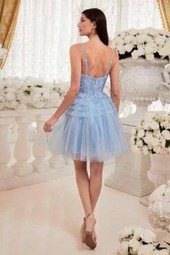 Ladivine 9310 Short A-Line Tiered Tulle Scoop Neckline Cocktail Dress(Ladivine 9310 Short A Line Tiered Tulle Scoop Neckline Cocktail Dress) -Discount Dress Shops 9310 blue 2