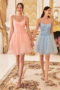 Ladivine 9310 Short A-Line Tiered Tulle Scoop Neckline Cocktail Dress(Ladivine 9310 Short A Line Tiered Tulle Scoop Neckline Cocktail Dress) -Discount Dress Shops 9310 blue blush