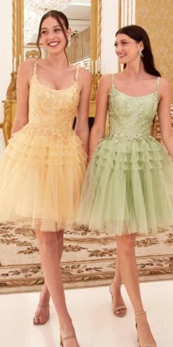 Ladivine 9310 Short A-Line Tiered Tulle Scoop Neckline Cocktail Dress(Ladivine 9310 Short A Line Tiered Tulle Scoop Neckline Cocktail Dress) -Discount Dress Shops 9310 champ sage 1