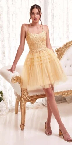Ladivine 9310 Short A-Line Tiered Tulle Scoop Neckline Cocktail Dress(Ladivine 9310 Short A Line Tiered Tulle Scoop Neckline Cocktail Dress) -Discount Dress Shops 9310 champgnegold