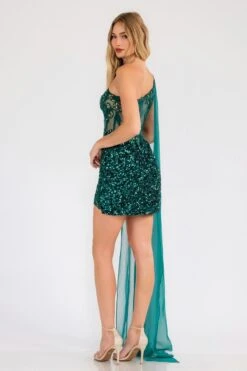 Juliet JT937R Dress One Shoulder Cape Sleeve Cocktail Sequin Gown(Juliet Jt937r Dress One Shoulder Cape Sleeve Cocktail Sequin Gown) -Discount Dress Shops 937RE 3