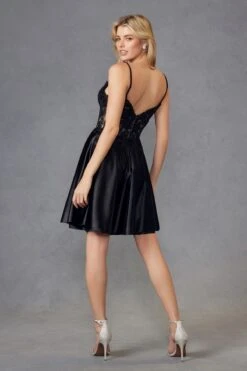 Juliet JT940R Dress V-Neck Leaf Lace Corset Bodice Satin Skirt(Juliet Jt940r Dress V Neck Leaf Lace Corset Bodice Satin Skirt) 22 Juliet JT940R Dress V-Neck Leaf Lace Corset Bodice Satin Skirt(Juliet Jt940r Dress V Neck Leaf Lace Corset Bodice Satin Skirt) -Discount Dress Shops 940RBLACK 3