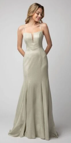 Juno 949 Metallic Long Prom Dress Lace-Up Back(Metallic Champagne Long Prom Dress Lace Up Back)