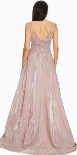 Eureka 9606 Shimmering Long Dress Appliqued Bodice(Mocha Shimmering Long Prom Dress Appliqued Bodice) -Discount Dress Shops 9606 eureka mocha back