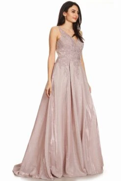 Eureka 9606 Shimmering Long Dress Appliqued Bodice(Mocha Shimmering Long Prom Dress Appliqued Bodice) -Discount Dress Shops 9606 eureka mocha right side