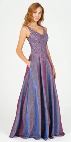 Eureka 9606 Shimmering Long Dress Appliqued Bodice(Mocha Shimmering Long Prom Dress Appliqued Bodice) -Discount Dress Shops 9606 eureka purple