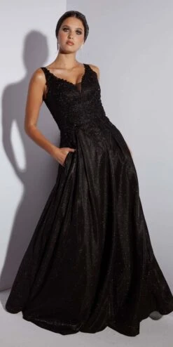 Eureka 9606 Shimmering Long Dress Appliqued Bodice(Mocha Shimmering Long Prom Dress Appliqued Bodice)