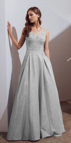 Eureka 9606 Shimmering Long Dress Appliqued Bodice(Mocha Shimmering Long Prom Dress Appliqued Bodice) -Discount Dress Shops 9606 eureka silver