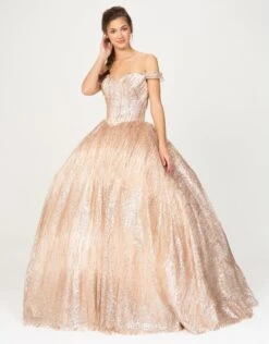 Eureka 9616 Off-Shoulder Glitter Prom Ball Gown(Off Shoulder Glitter Prom Ball Gown Rose Gold) -Discount Dress Shops 9616 eureka rose gold