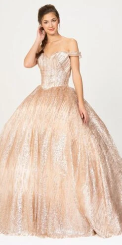 Eureka 9616 Off-Shoulder Glitter Prom Ball Gown(Off Shoulder Glitter Prom Ball Gown Rose Gold)