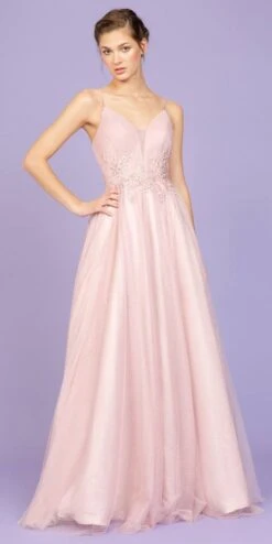 Eureka 9797 Glitter-Mesh Long Dress With Appliques(Glitter Mesh Dusty Rose Long Prom Dress With Appliques) -Discount Dress Shops 9797 eureka dusty rose