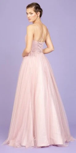 Eureka 9797 Glitter-Mesh Long Dress With Appliques(Glitter Mesh Dusty Rose Long Prom Dress With Appliques) -Discount Dress Shops 9797 eureka dusty rose back