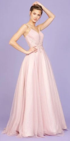 Eureka 9797 Glitter-Mesh Long Dress With Appliques(Glitter Mesh Dusty Rose Long Prom Dress With Appliques) -Discount Dress Shops 9797 eureka dusty rose side