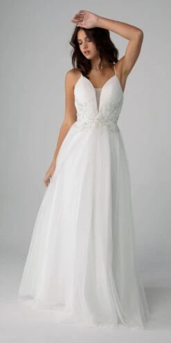 Eureka 9797 Glitter-Mesh Long Dress With Appliques(Glitter Mesh Dusty Rose Long Prom Dress With Appliques) -Discount Dress Shops 9797OffWhite 2