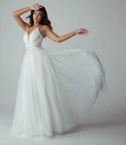 Eureka 9797 Glitter-Mesh Long Dress With Appliques(Glitter Mesh Dusty Rose Long Prom Dress With Appliques) -Discount Dress Shops 9797OffWhite 3