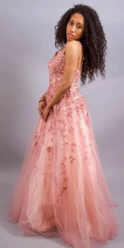 Eureka 9858 Floor Length A-Line Glitter Mesh Gown(Eureka 9858 Floor Length A Line Glitter Mesh Gown) -Discount Dress Shops 9858 dusty rose side