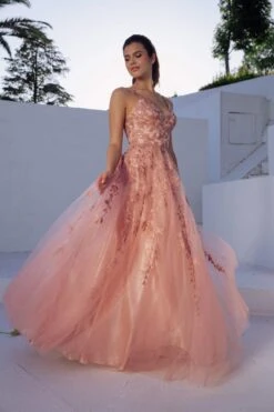 Eureka 9858 Floor Length A-Line Glitter Mesh Gown(Eureka 9858 Floor Length A Line Glitter Mesh Gown) -Discount Dress Shops 9858DUSTYROSE21