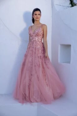 Eureka 9858 Floor Length A-Line Glitter Mesh Gown(Eureka 9858 Floor Length A Line Glitter Mesh Gown) -Discount Dress Shops 9858DUSTYROSE3