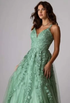 Eureka 9858 Floor Length A-Line Glitter Mesh Gown(Eureka 9858 Floor Length A Line Glitter Mesh Gown) -Discount Dress Shops 9858Sage 3