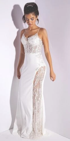 Eureka 9889 Long Mermaid Gown With Side Slit(Eureka 9889 Long Mermaid Gown With Side Slit) -Discount Dress Shops 9889W white