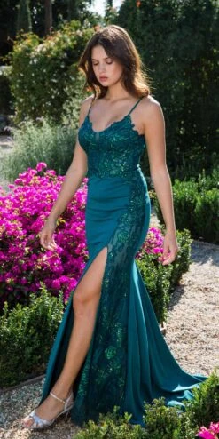 Eureka 9889 Long Mermaid Gown With Side Slit(Eureka 9889 Long Mermaid Gown With Side Slit) -Discount Dress Shops 9889 emerald