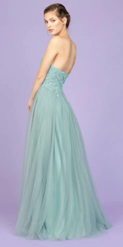 Eureka 9902 Appliqued Bodice Long Dress Soft Mesh Corset Back(Appliqued Bodice Long Prom Dress Sage Green) -Discount Dress Shops 9902 eureka sage green back c2610301 c5ae 42b2 8c5c e65375f32f8e